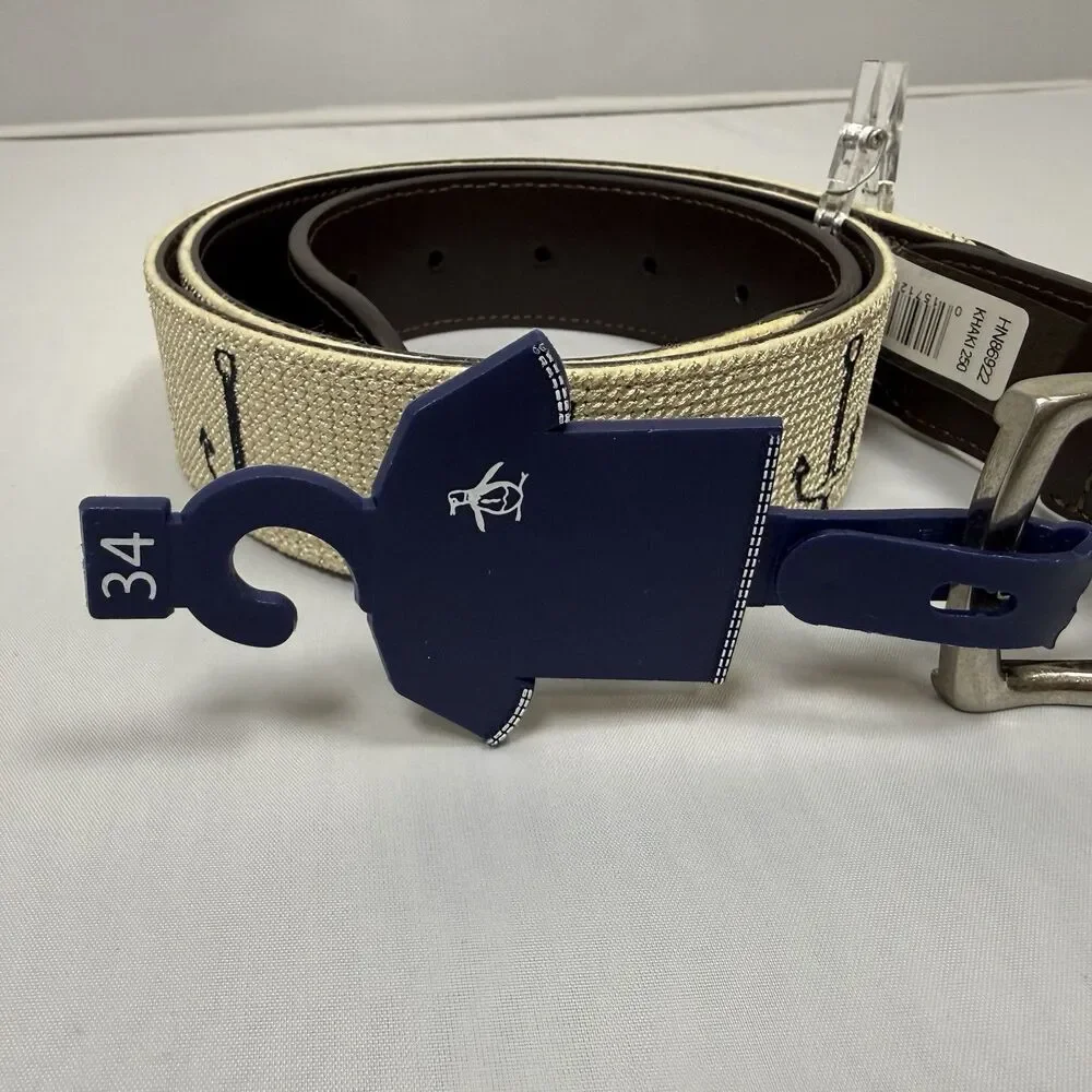 Original Penguin Mens 34 Belt Khaki Canvas Nautical Anchor Sailboat NWT $60